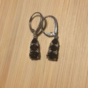 Red Garnet Rhodium over Sterling Silver drop earrings